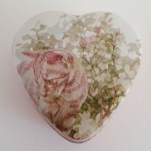 Vintage Enesco Heart-Shape Cat Tin Trinket Box '81 Delma Design Valentin…